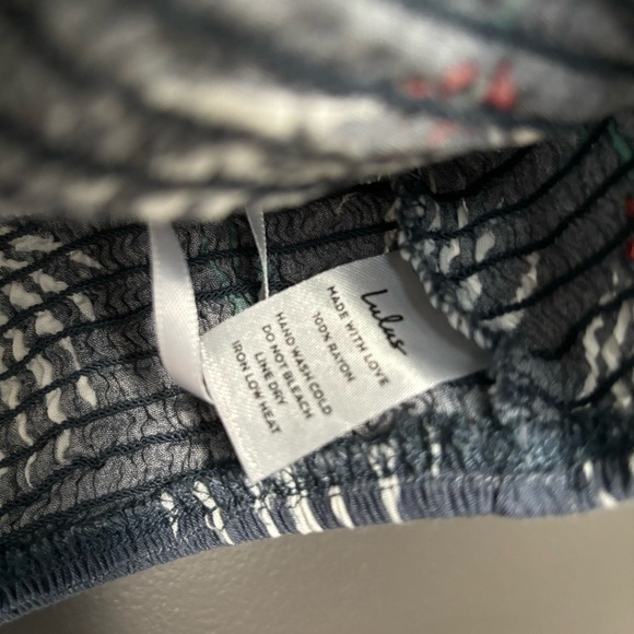 Lulu’s Blue Tropical Print Smocked Ruffled Off-shoulder Straps Bandeau Crop XS - Picture 6 of 6